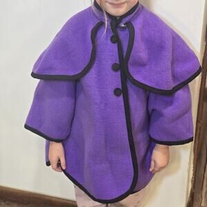 Vintage‎ Girls Childrens Purple Poncho Dress Button Coat Jacket USA Polyester 4T